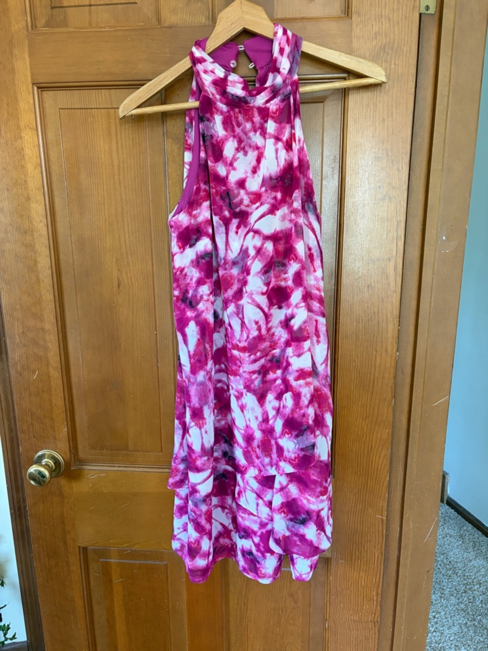 London Times Pink and White Tie-Dye Halter Dress